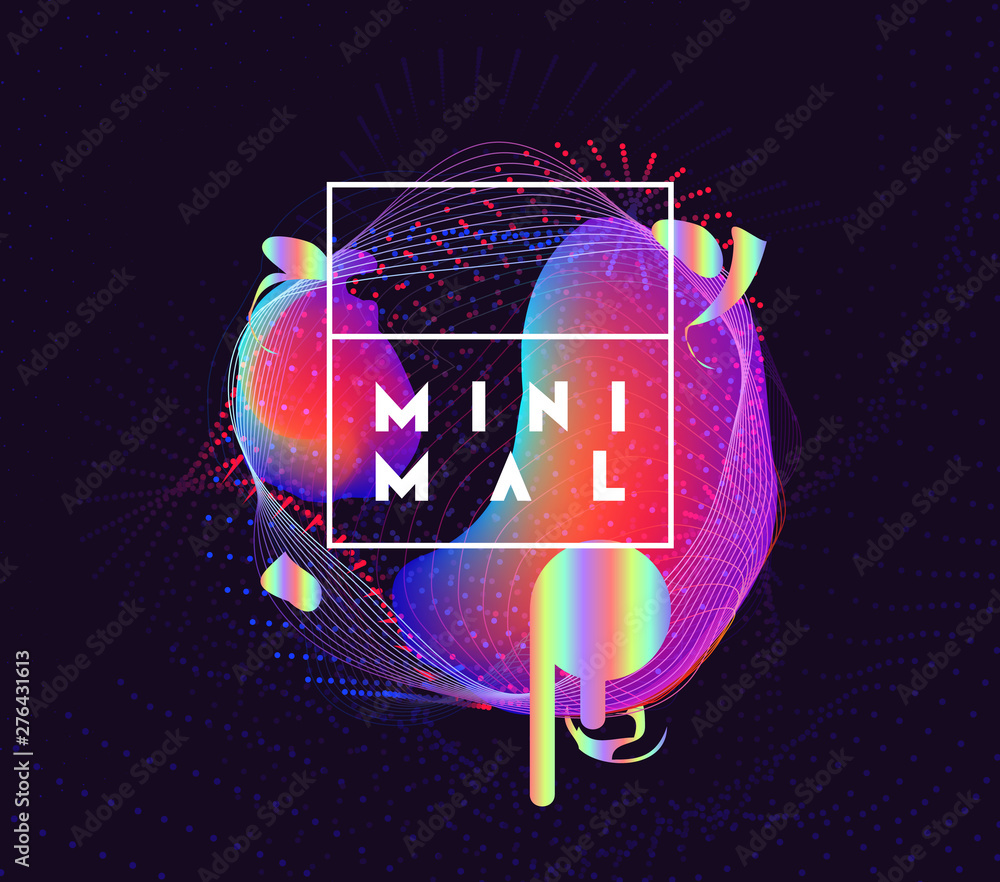 Poster abstract background design, gradient liquid forms, neon linear elements, holographic color of object