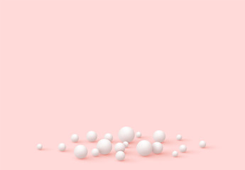 Background with white spheres. Minimal abstract backdrop with realistic balls. Art poster, modern trendy banner, 3d element design, group objects