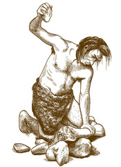engraving illustration of caveman - 276431645