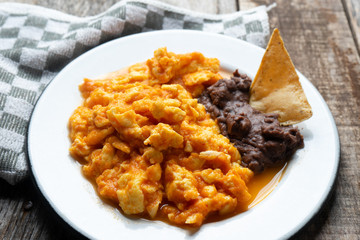 Mexican scrambled eggs in red sauce also called 
