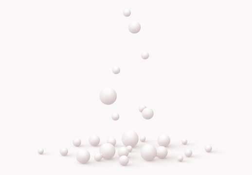 Background With White Spheres. Minimal Abstract Backdrop With Realistic Balls. Art Poster, Modern Trendy Banner, 3d Element Design, Group Objects