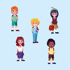 cute little student group avatar character