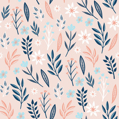 Blossom Floral pattern in the blooming botanical  random. Seamless texture. For fashion prints. Printing with in hand drawn style on retro