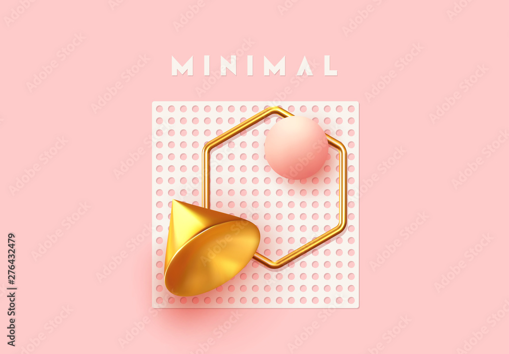 Aufkleber background with 3d realistic objects. minimal abstract composition. backdrop with geometric shapes. 