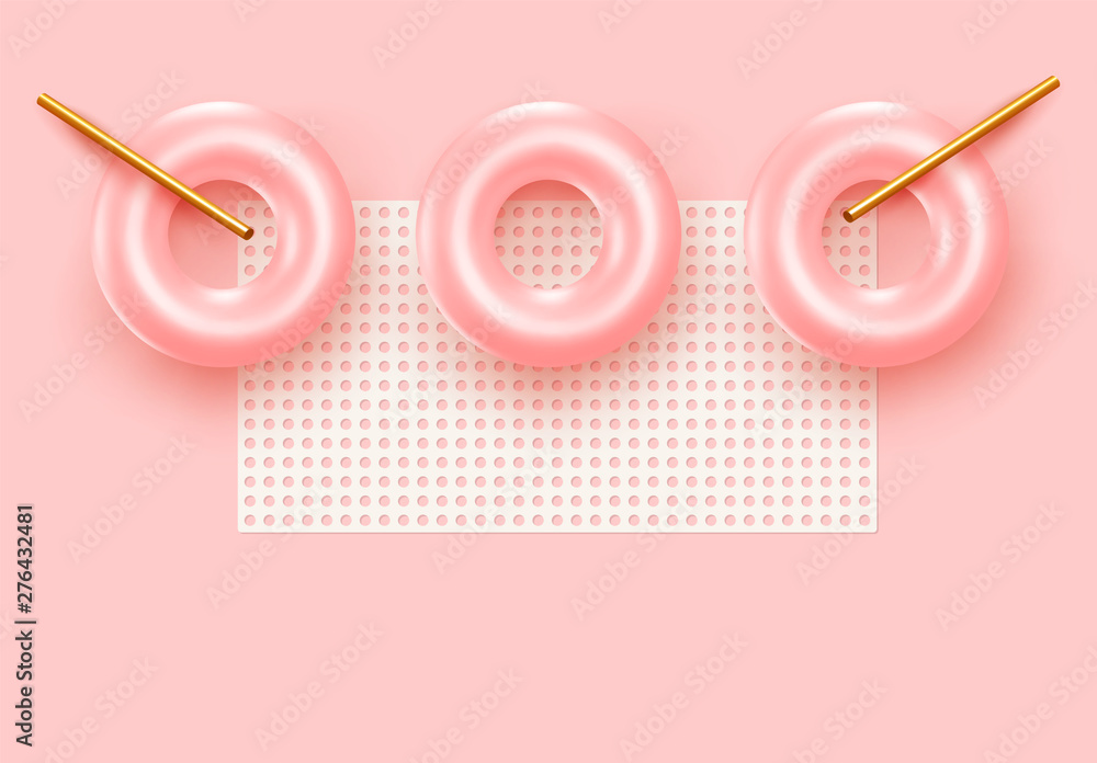 Poster background with 3d realistic objects. minimal abstract composition. backdrop with geometric shapes. 