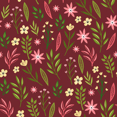 Заголовок	 Blossom Floral pattern in the blooming botanical random. Seamless texture. For fashion prints. Printing with in hand drawn style on retro