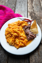 Mexican scrambled eggs in red sauce also called 