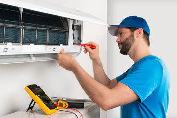 Installation service fix  repair maintenance of an air conditioner indoor unit by cryogenist...