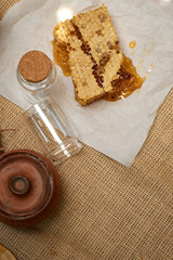 composition on a wicker table with honey comb