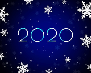 2020 inscription on a winter background with snowflakes for the new year and Christmas