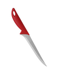 Boning knife with red handle isolated on white