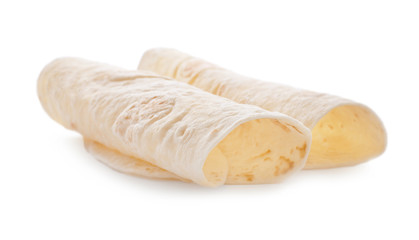Corn tortillas on white background. Unleavened bread