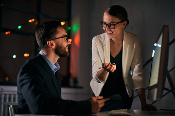 Late night working routine at the office.