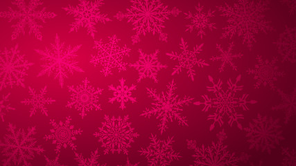 Obraz na płótnie Canvas Christmas background with various complex big and small snowflakes in red colors