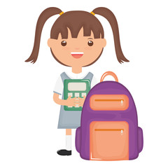 cute little student girl with calculator ans schoolbag