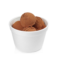 Bowl of tasty chocolate ice cream isolated on white