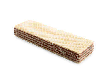 Delicious crispy wafer on white background. Sweet food