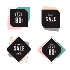 Set of vintage retro Sale shape banners with geometric elements.