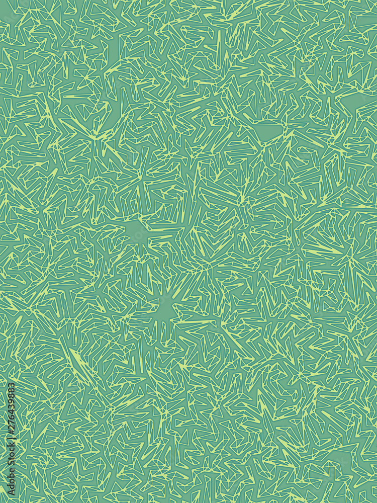 Poster Low poly wire line maze pattern. Green colored abstract background. 3d rendering