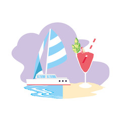 sailboat travel in the beach with cocktail
