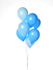 Bunch of big blue balloons object for birthday party isolated on a white  - obrazy, fototapety, plakaty