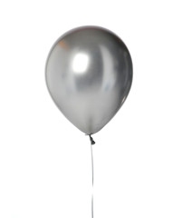 Big silver metallic latex balloon for birthday party isolated on a white