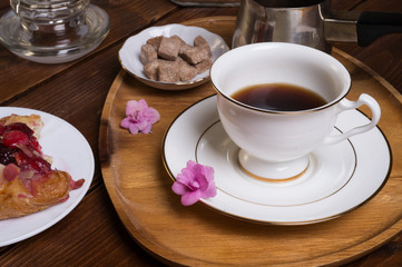 happy  morning . life style shot with coffee and berry cake