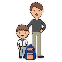 cute little student boy with teacher and schoolbag