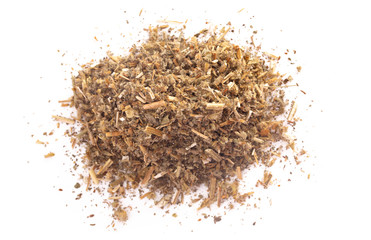 A Pile of Dried Horehound Isolated on a White Background