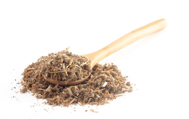 A Pile of Dried Horehound Isolated on a White Background