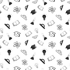 School seamless pattern Hand Drawn Doodles, Vector Illustration