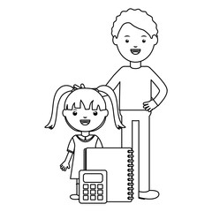 cute little student girl with teacher and calculator