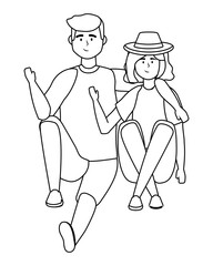 Couple of woman and man cartoon design