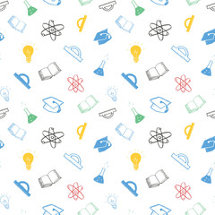 School seamless pattern Hand Drawn Doodles, Vector Illustration