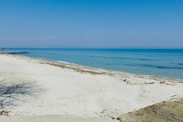 Fototapeta na wymiar Panoramic view of beach of resort of Kallithea, Chalkidiki, Greece