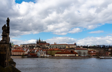 Prague urban landscape on the bank of Moldava river