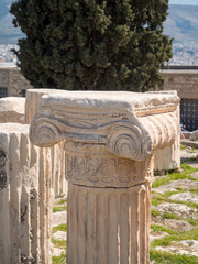 Ruins of a temple at  Acropolis hill in Athens Greece