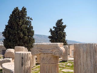 Ruins of a temple at  Acropolis hill in Athens Greece
