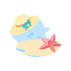 hat female wicker in the beach with starfish