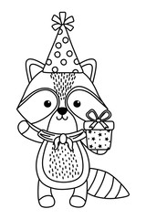 Raccoon cartoon with happy birthday icon design