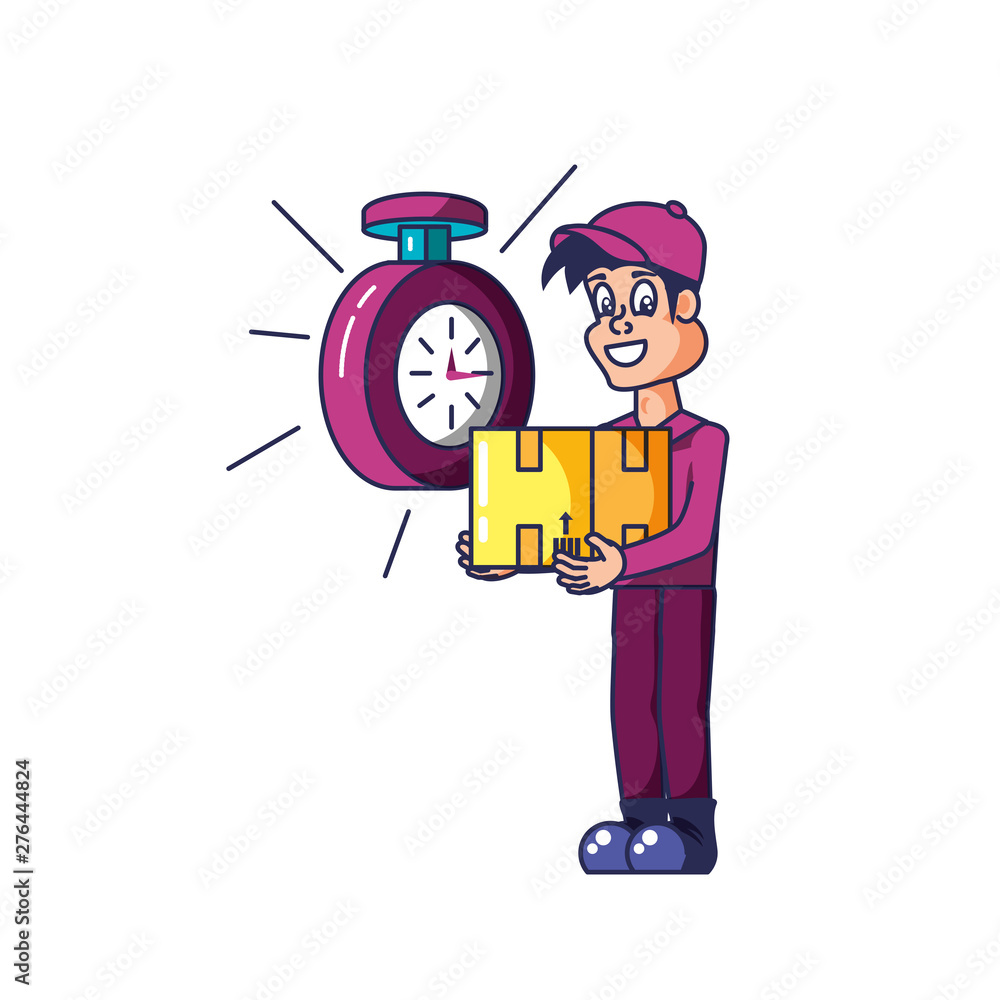 Poster worker delivery service with box and chronometer