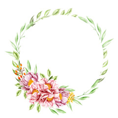 Fototapeta na wymiar watercolor flower wreath background wedding invitation