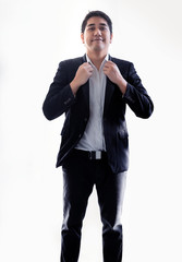 smart asian businessman in business uniform on white