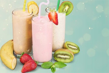 Fruit Smoothies with Straws  Isolated on a White Background