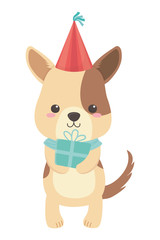 Dog cartoon with happy birthday icon design