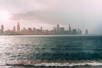 Chicago skyline during a storm 