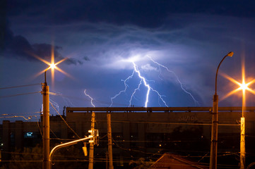 lightnings and thunder bolt strike at summer storm