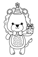 Lion cartoon with happy birthday icon design