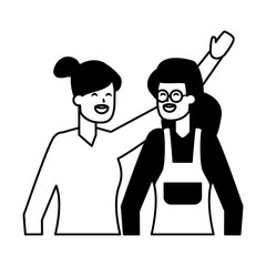 two women characters portrait on white background