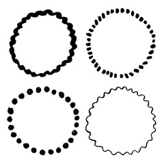 Round Frames, grunge textured hand drawn elements set, vector illustration